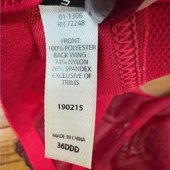 Felina Christelle Bra 36DDD, Red Sheer Mesh Lace Full Busted, EUC - Picture 7 of 11